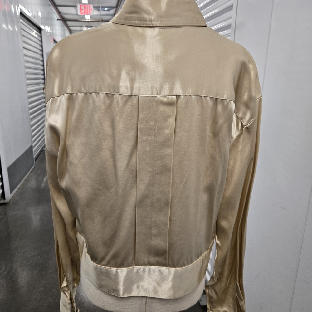 Sue Wong Vintage Satin Cropped Jacket – Champagne Gold, Size L, Made in USA - Picture 6 of 12